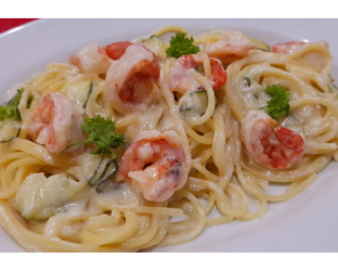 Spaguetti Camarones y Zucchini